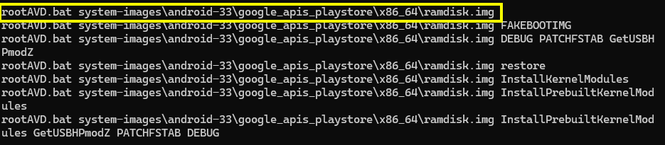 ListAllAVDs output showing available images