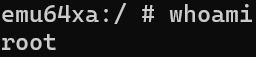 whoami command output showing root