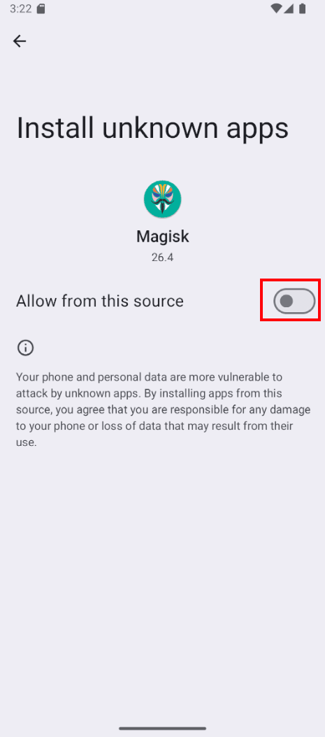 Magisk showing the update option, step 2