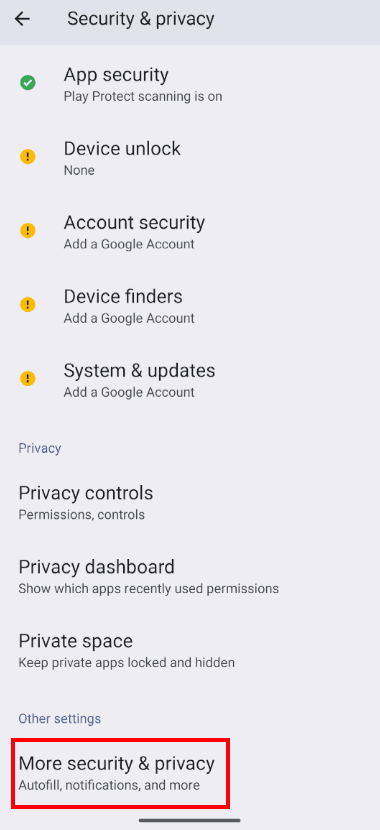 AVD security settings, step 2