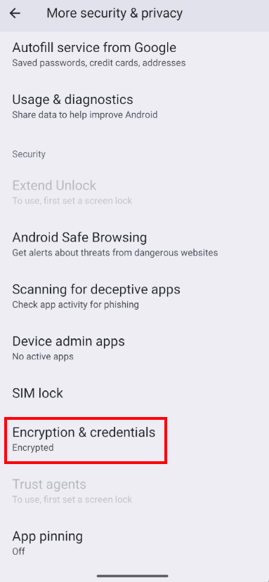AVD security settings, step 3