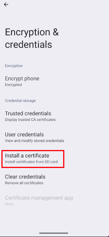 AVD security settings, step 4