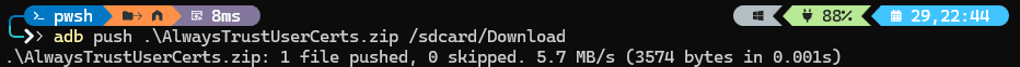 Sending the AlwaysTrustUserCerts module to the AVD with adb push
