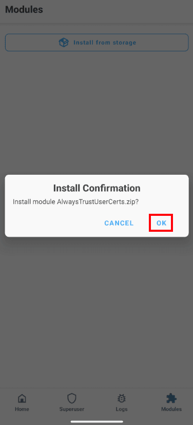 Installing the Magisk module, step 4