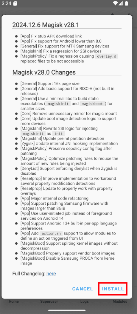 Magisk actualizado correctamente — paso 4