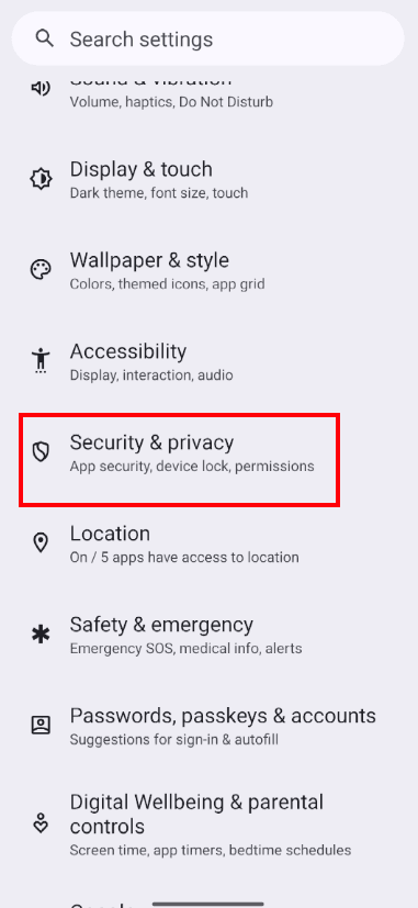 Ajustes de seguridad del AVD — paso 1