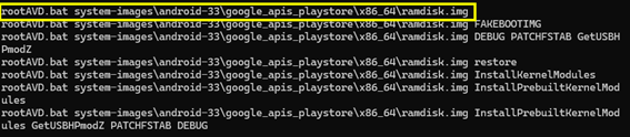 Command execution for rootAVD script